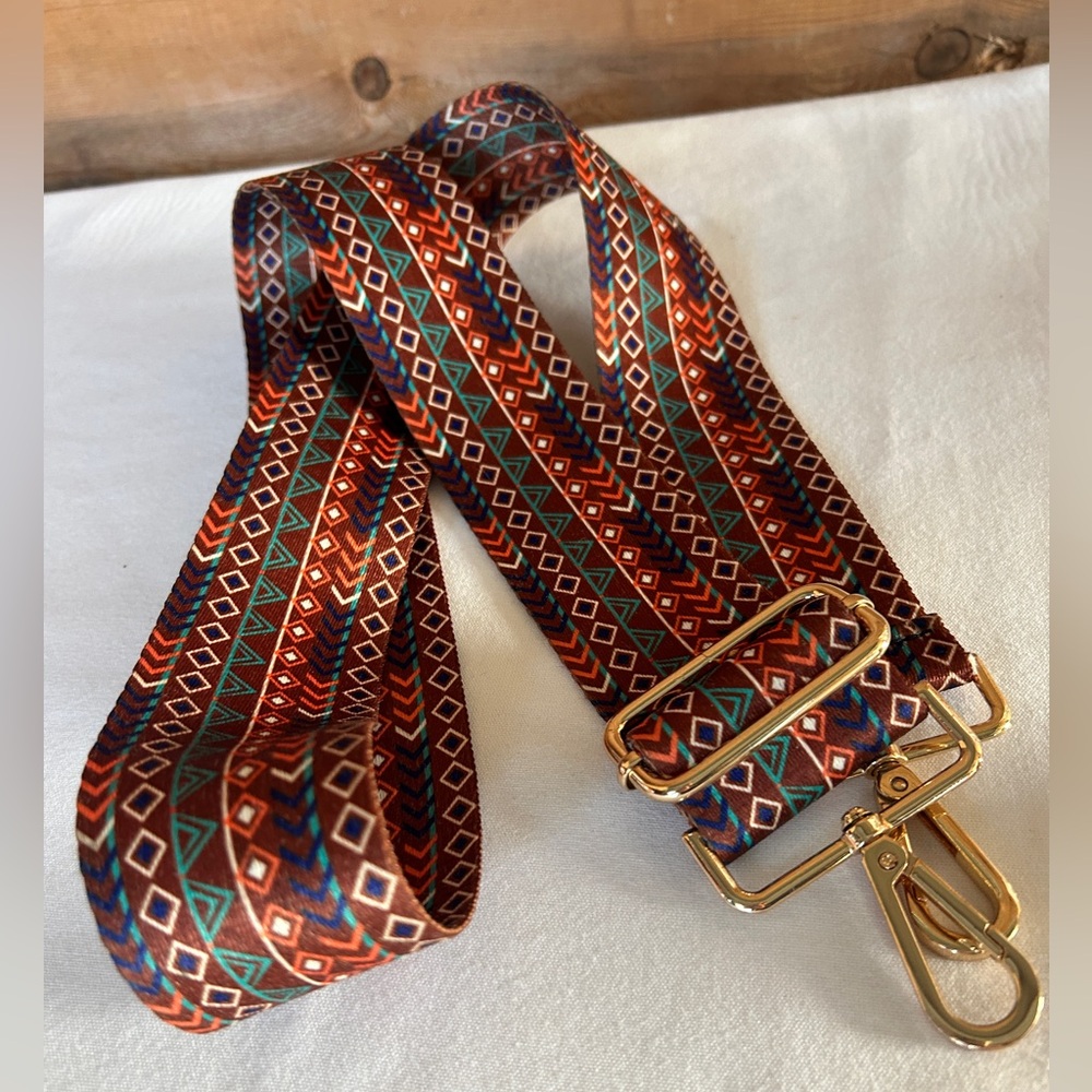 Aztec Southwest Pattern Adjustable Purse Strap Gold Hardware Replacement Strap
